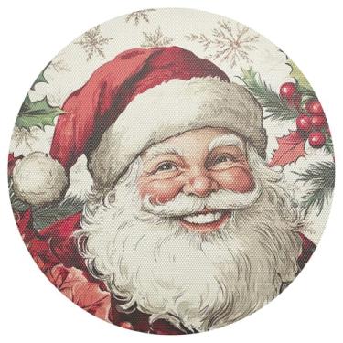Imagem de xigua Jogo americano redondo de Natal Papai Noel, conjunto de 6, tapete de mesa redondo antiderrapante resistente ao calor, tapetes de mesa de 48 cm para decoração de cozinha, jantar e festa