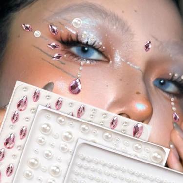 Imagem de 3 peças minimalistas multi-grãos pérola gota 3D decoração de rosto dia dos namorados, presentes de carnaval baile de máscaras para cabelo olhos rosto tatuagem temporária com decoração corporal