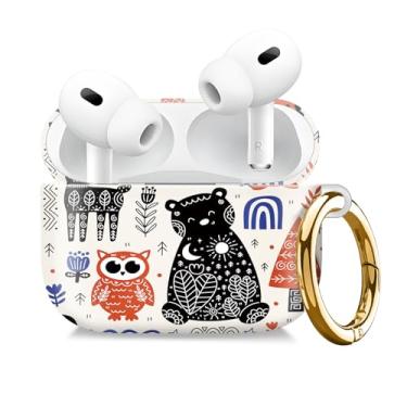 Imagem de Capa compatível com AirPod Pro 2ª/1ª geração com chaveiro dourado, capa protetora completa à prova de choque para fone de ouvido sem fio para Airpod Pro 2023/2022/2019 (Ilustração de coruja)