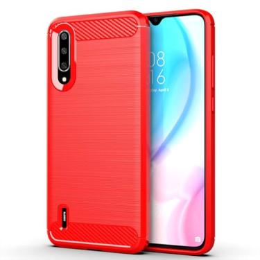 Imagem de Capa para XIAOMI Mi 9 Lite Capa,Material de fibra de carbono,Macio antiderrapante,anti-óleo,Proteção total de capa de telefone compatível com XIAOMI Mi 9 Lite-Red