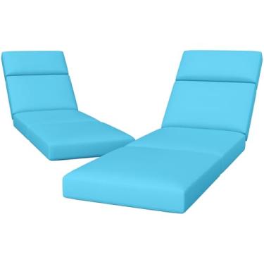 Imagem de 2 almofadas de espreguiçadeira para ambientes externos, 203 x 66 x 10 cm para móveis ao ar livre - Almofada de substituição à prova d'água para sala de estar e pátio, almofada grossa resistente ao