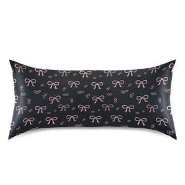 Imagem de Wassud Fronha de cetim com laços de fita para cabelo e pele, fronhas de seda lisa, tamanho king size, respirável, com fecho de envelope