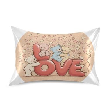 Imagem de Wassud Love Bears Fronha de cetim para o dia dos namorados para cabelo e pele, fronhas de seda lisa, tamanho queen, respirável, com fecho de envelope