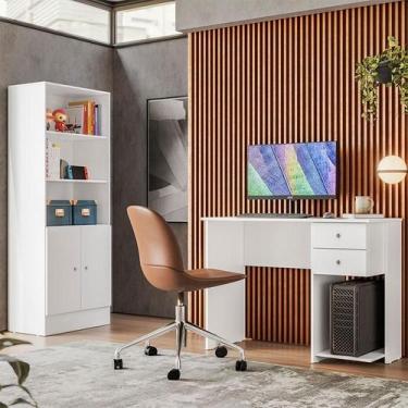 Imagem de Mesa Escrivaninha 4115 e Armário Gamer 4095 Ambiente Branco Brilho  Qm