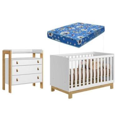 Imagem de Berço Americano 4315 Q Encanto Slim Com E Cômoda 4410 Fantasia Branco 