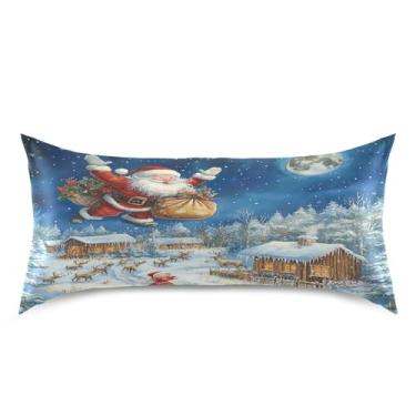 Imagem de Blueangle Fronha de cetim voadora Papai Noel para cabelo e pele, fronha de seda, tamanho king (50,8 x 101,6 cm) - Capas de almofada de cetim com fecho de envelope (824)