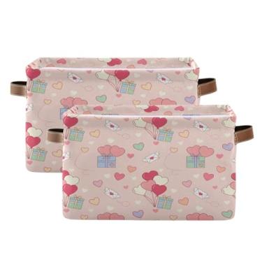 Imagem de Wassud Caixa de armazenamento de lona de balões de coração com alças, cestas organizadoras dobráveis para armário, banheiro e decoração de casa, pacote com 2