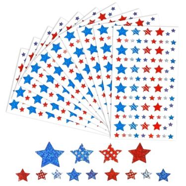 Imagem de Adesivos patrióticos, 1800 peças, adesivos de 4 de julho, 20 folhas de adesivos de estrela pequena com glitter vermelho, branco e azul, etiqueta patriótica para 4 de julho, dia da independência, sala