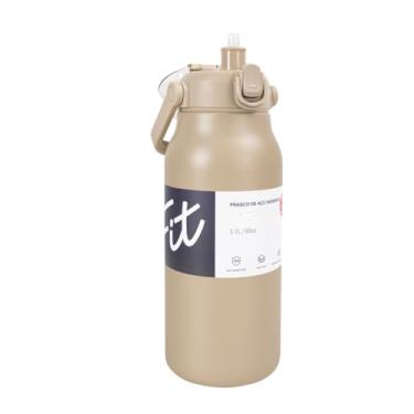 Imagem de Garrafa Térmica de água 1700ml Grande Capacidade Aço Inox Isolado Cup de Academia (Marrom-Amarelado 1700ML)