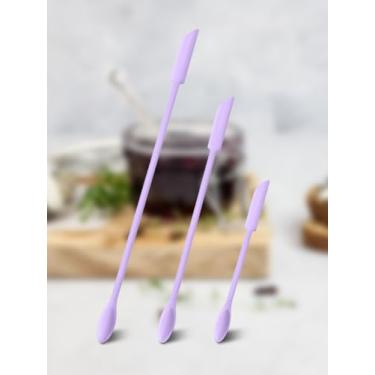 Imagem de 3 espátulas de maquiagem, conjunto de espátulas de silicone, mini espátula pequena para garrafa de alimentos, espátula de beleza, frasco de loção minúsculo raspador para tirar a última maquiagem (roxo
