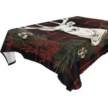 Imagem de Blueangle Toalha de mesa de veado de Natal – Toalha de mesa quadrada de poliéster impermeável e resistente a manchas para ambientes internos e externos, 152 x 152 cm (816)