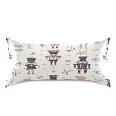Imagem de Blueangle Fronha de cetim com personagens de quebra-nozes de Natal para cabelo e pele, fronha de seda, tamanho king (50,8 x 101,6 cm) - Capas de almofada de cetim refrescantes com fecho de envelope
