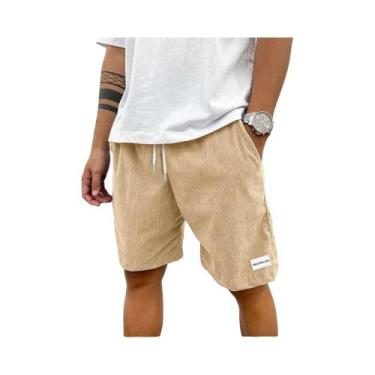 Imagem de Bermudas Casuais De Verão Em Corduroy Para Homens, Cor Sólida, Calças 