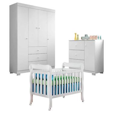 Imagem de Quarto de Bebê Duda 4 Portas com Berço Americano Lila Branco Brilho - Phoenix Baby