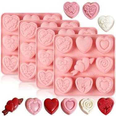 Imagem de Vidotim Pacote com 4 moldes de chocolate de coração, 9 moldes em forma de amor, moldes antiaderentes de silicone de coração para doces, cubos de gelo, pop de bolo, sabão (3,3 cm (4 peças))