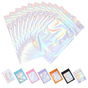Imagem de Tiparts 100 sacos holográficos Mylar, sacos transparentes de 8,9 cm x 16 cm com janela frontal transparente para armazenamento de alimentos, joias, doces, embalagens para pequenas empresas