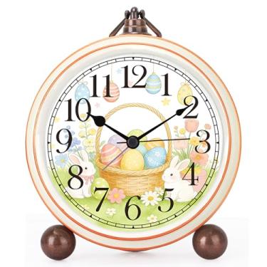 Imagem de Maxspace Despertador de ovo de Páscoa fofo de 13,15 cm, silencioso sem tique-taque branco analógico e relógios de mesa operados por bateria com vidro HD, decoração de coelho para quarto e sala de