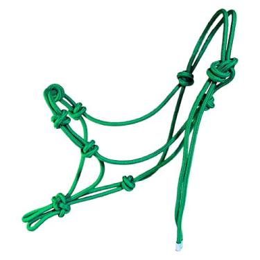 Imagem de Horzmetnex Cabresto de corda de 4 nós para cavalos – Corda rígida forte de 1/10.2 cm Cabresto de treinamento sem mordidas, leve e ajustável (verde intenso, ano)