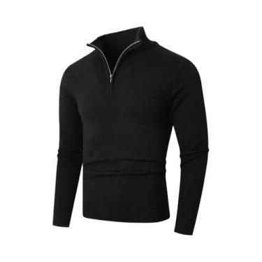 Imagem de Suéter Masculino Leve De Lã Com Zíper, Gola Alta, Cardigã Casual De Co