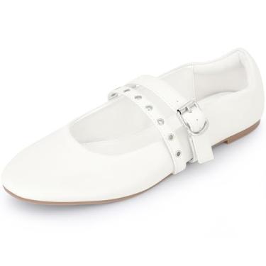 Imagem de Perphy Sapatilhas de balé, fivela ajustável, confortável, Mary Jane, sapato social feminino, Branco, 35