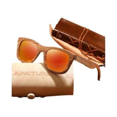 Imagem de Óculos De Sol Vintage Unissex De Madeira De Bambu Quadrados Marca De L