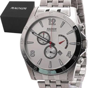 Imagem de Relogio Masculino Magnum Analogico Aço Inoxidavel Prata Cronografo Ori