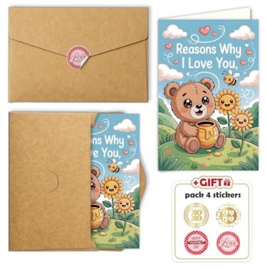 Imagem de Podagree Cartão de felicitações do Dia dos Namorados, cartão Reasons Why I Love You, adorável cartão de amor de urso com mel e flores, doce cartão romântico para namorado, namorada, parceiro solteiro