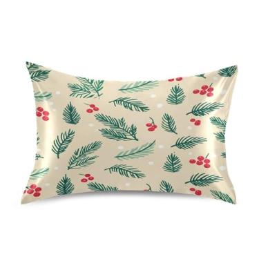 Imagem de Wassud Fronha de cetim com folhas de azevinho para cabelo e pele, fronhas de seda macia, tamanho queen, respirável, com fecho de envelope