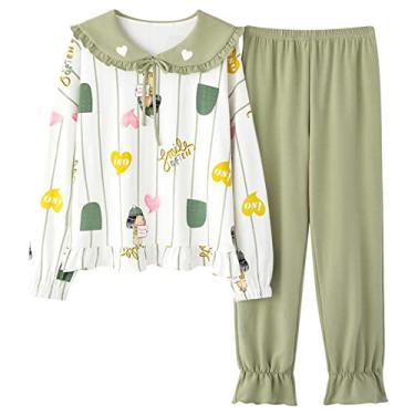 Imagem de HHHJQFAAT Pijama feminino primavera camisola de desenho animado estilo princesa plus size camisola solta (verde grande)
