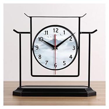 Imagem de U5GAAALPPQ9 Relógio de mesa, relógio de mesa, relógio de mesa, novos relógios de estilo chinês, decoração para casa, sala de estar, ornamentos, relógio retro, relógio de secretária decorativo de 30 cm
