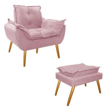 Imagem de Kit Poltrona e Puff Opala Palito Mel Suede Rosa Bebê - Doce Sonho Móve