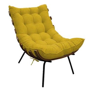 Imagem de Poltrona Decorativa Costela Base Fixa Suede Amarelo - Doce Sonho Móvei