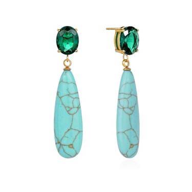 Imagem de TaYolnFaSo Brinco de gota de pedra do mês de nascimento para mulheres banhado a ouro 18 k com corte oval de pedra preciosa sintética CZ gota natural joia de pedra de lágrima presente de dia dos