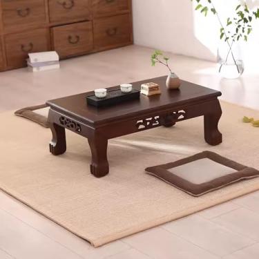 Imagem de Mesa de jantar baixa mesa de jantar simples mesa de chá vintage mesa de chá baixa mesa lateral design aberto, para sala de chá, varanda, sala de estar, tatame ao ar livre (cor: cor nogueira, tamanho