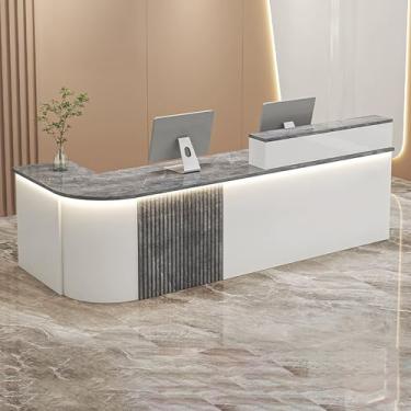 Imagem de Recepção moderna de mármore com bandeja de teclado, balcão de recepção para caixa de varejo, saguão, salão de beleza - 140 x 60 x 100 cm