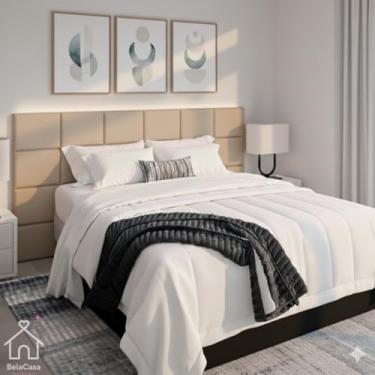 Imagem de Cabeceira de Cama Box Adesiva Estofada 40x30 cm Modular em Suede para Quarto Casal Queen King(BEGE,16PLACAS - CAMA SUPER KING)