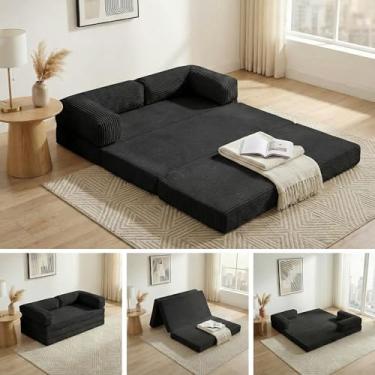 Imagem de NLDD Sofá-cama conversível, sofá 5 em 1 dobrável triplamente desossado com apoios de braços e alça removíveis, sofá-cama futon de veludo cotelê, colchão dobrável de chão para espaço pequeno