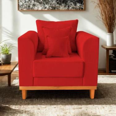 Imagem de Poltrona Base de Madeira Reforça Cadeira Beny Sala Estar Suede - Madei