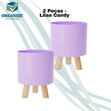 Imagem de Kit com 2 Cachepot Retro pé Madeira Decoração - PRODUFEST, Lilas candy