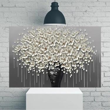 Imagem de Flores brancas em vaso com pingos arte de parede em tela rústica vintage - Pôster sem moldura de 20 x 30 cm - Ideia de presente para decoração de casa e escritório para sala de estar, quarto, cozinha