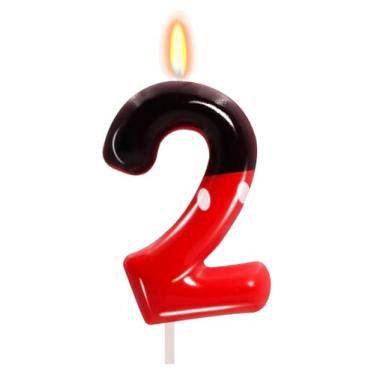 Imagem de Velas de aniversário Red Mouse, velas pretas e vermelhas para bolo número 2, topo de bolo para velas temáticas de jogos, decoração de aniversário, celebrações de aniversário (vermelho, 2)