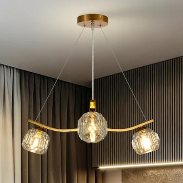 Imagem de VILUXY Lustres Sputnik dourados modernos com 3 luzes de cristal semi-embutido luminária pendente 55 cm luminária Sputnik contemporânea para quarto, entrada, sala de jantar, cozinha, foyer