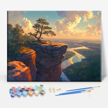 Imagem de HUINORYA Calico Rock Arkansas Tela emoldurada DIY Kit de pintura por números bar café caverna casa de banho parede banheiro varanda pátio decoração presente, 40,6 x 30,5 cm