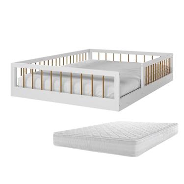 Imagem de Cama Casal Montessoriana Com Colchão Infantil Quarto Criança Meninas E Meninos Berço Moderno Com Grade Lateral Proteção