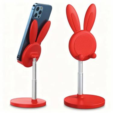 Imagem de OATSBASF Lindo suporte de celular, suporte ajustável para telefone coelhinho para mesa, suporte compatível com capa grossa compatível com iPhone, Kindle, iPad, Switch, todos os telefones (vermelho)
