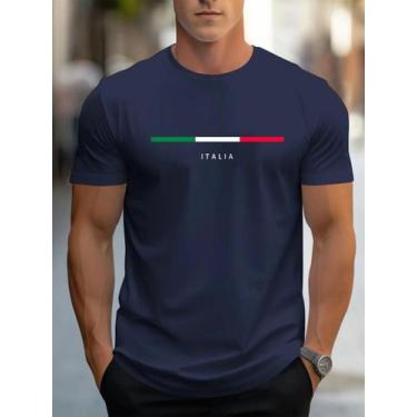Imagem de Camiseta Casual Masculina De Verão Em Poliéster Com Estampa ITALIA, Go
