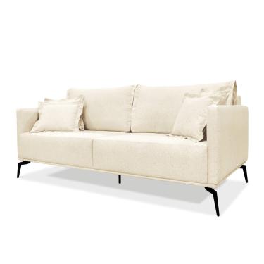 Imagem de Sofá 2 Lugares Pé de Ferro Preto Rafaela 180 cm Linho Pérola S04 - D'Rossi