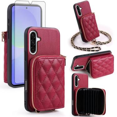 Imagem de Furiet Argyle Capa carteira para Samsung Galaxy S24 Plus S24+ 5G com protetor de tela, alça de ombro, couro PU, suporte para cartão de órgão para S24Plus 24S + S 24, 24+, mulheres, meninas, vermelha