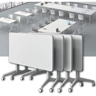 Imagem de Mesa compacta dobrável para computador – mesa de reunião móvel com rodas, pacote com 6, 160 x 60 x 75 cm, perfeita para conferências, salas de treinamento e escritórios