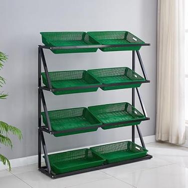 Imagem de Prateleiras comerciais de vegetais e frutas de 4 a 5 camadas, suporte de exibição de lanche de supermercado, organizador de cozinha de grande capacidade, cesta de varejo para cebolas e mantimentos